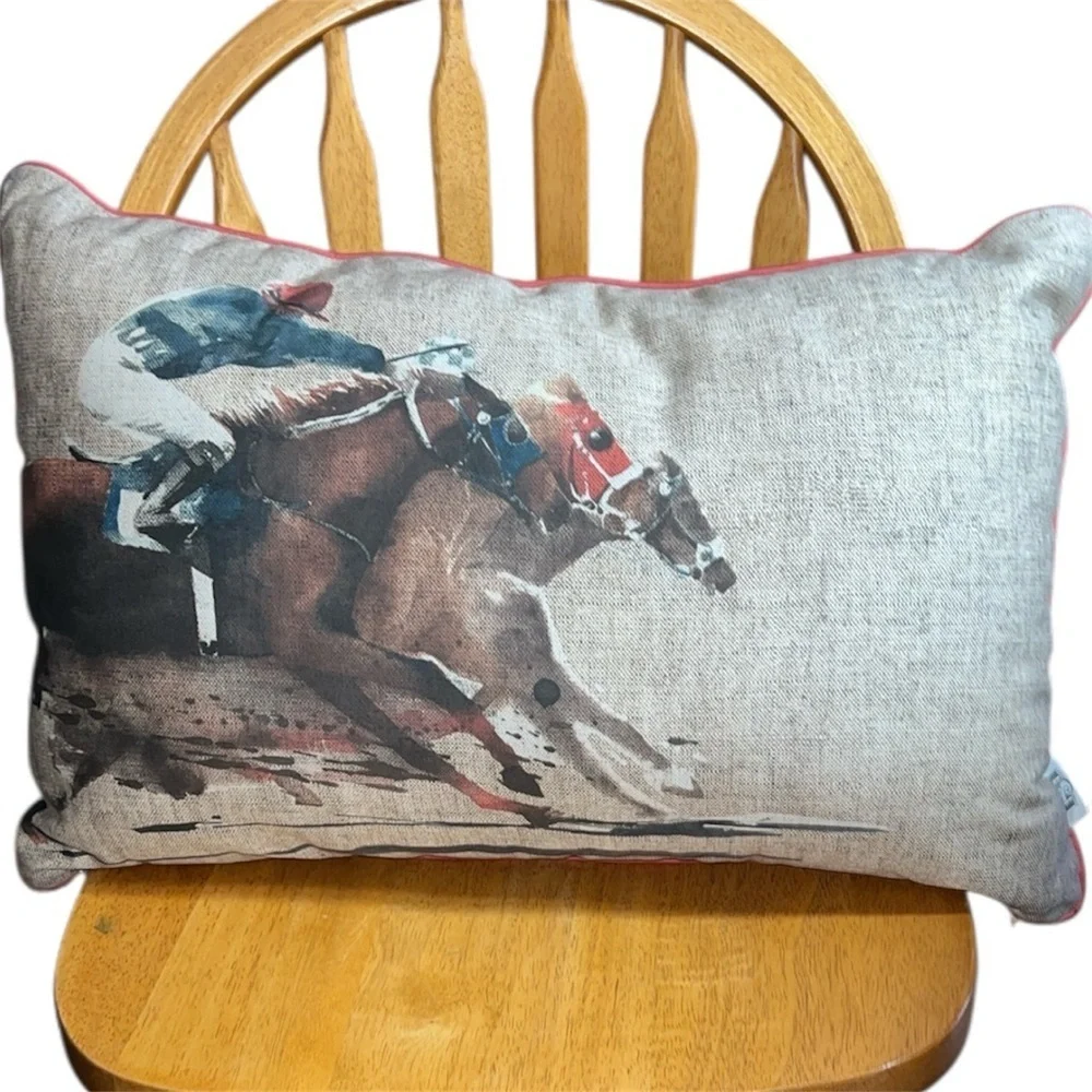 Competition Durable Throw Pillow Case Racing Horses with Horse Race Brisa&Home